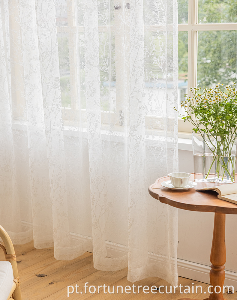 White Embroidery Mesh Sheer Curtain